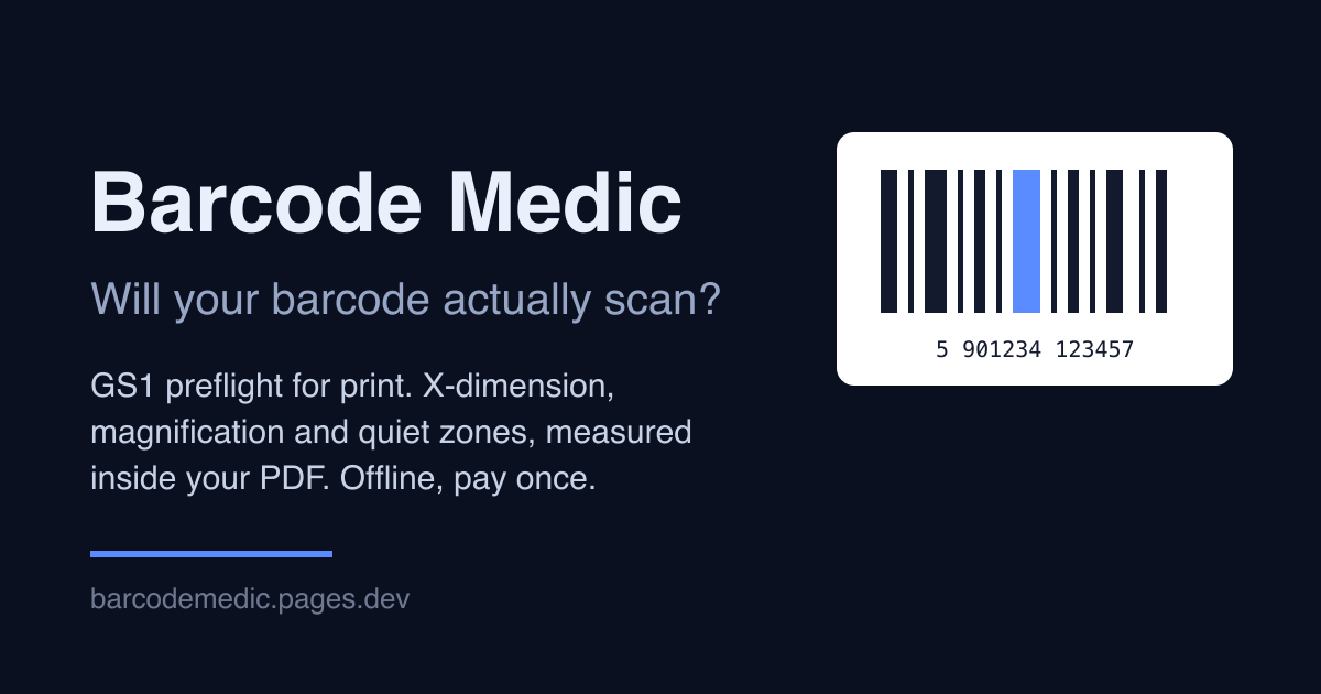 Illustrative diagram of barcode dimensions and quiet-zone findings; this is not an app screenshot.